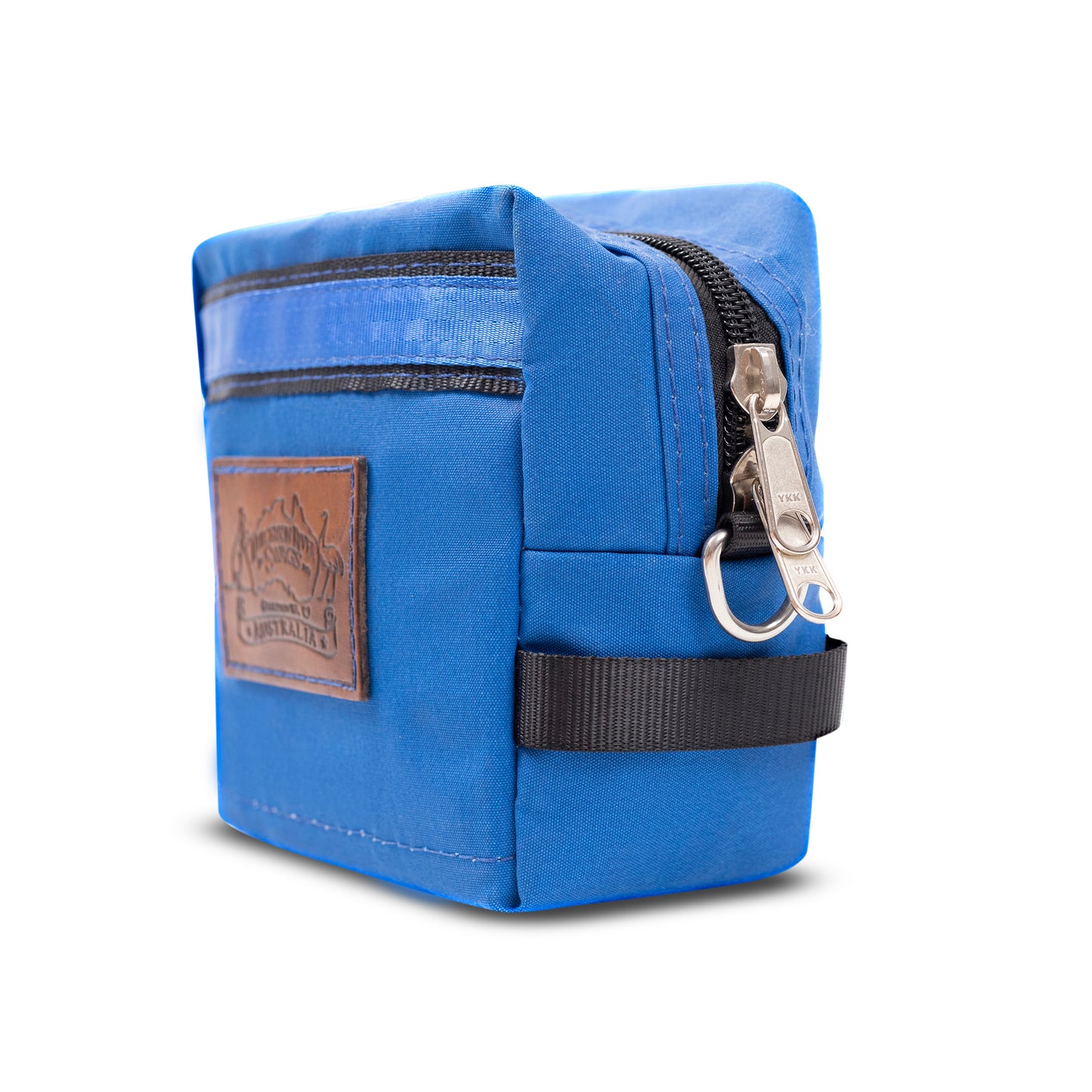 Side View of Small Blue Canvas Kit Bag.