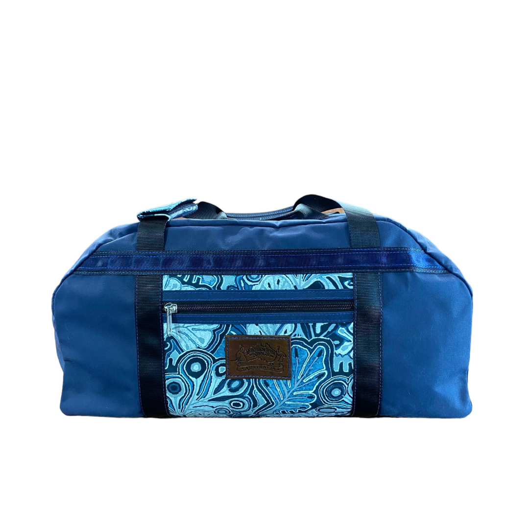 Blue Canvas Travel Bag with limited edition print fabric.