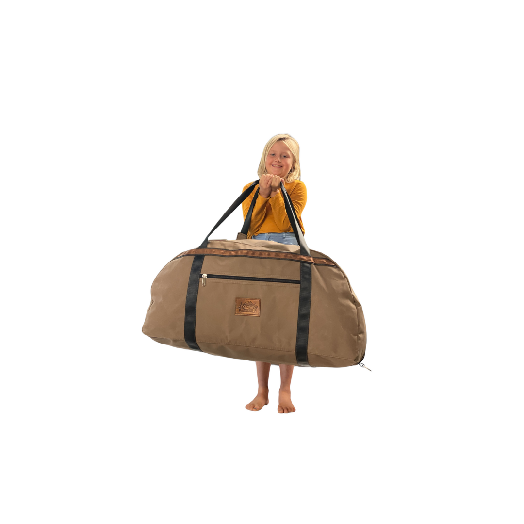 Girl Holding an Extra Large Canvas Gear Bag