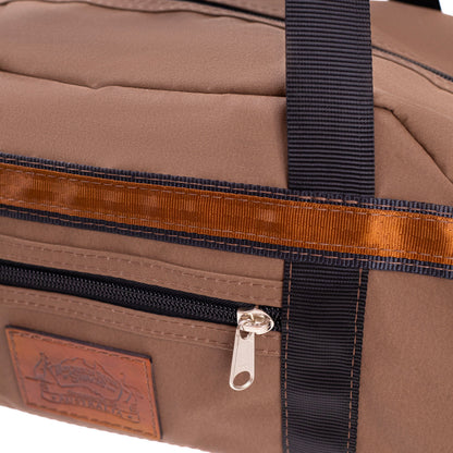 Antelope Brown Overnight Canvas Bag showing straps and stitching.